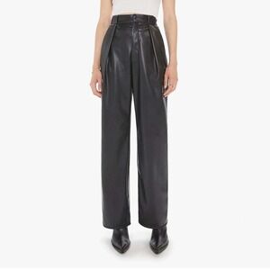 Mother HW Tunnel Vision Pleated Prep Faux‎ Leather Pants Black 1728-1017 Size 24